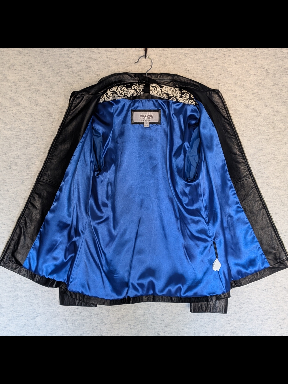 NWT Vtg Wilsons Leather Maxima Black Jacket Sz L Deadstock Y2K 90s Cobalt Lining - Picture 4 of 15
